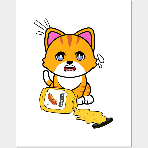 Funny orange cat spilled a jar of mustard Wall Art by Pet Station